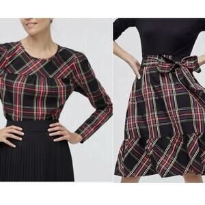 NWOT J.Crew Stewardson Tartan Puff Sleeve Blouse & Big-bow Midi Skirt Size XS